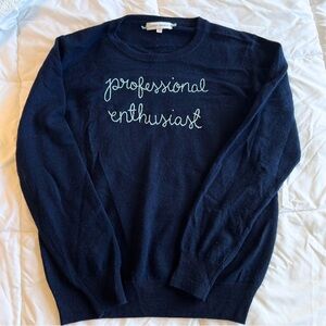 Lingua Franca NYC Custom Hand Embroidered 100% Cashmere Sweater Navy Size S